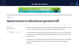 Qantas moves to subcontract ground staff - Sydney Morning Herald