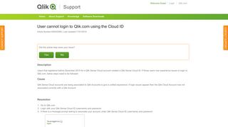 User cannot login to Qlik.com using the Cloud ID - Qlik Support