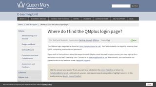 Where do I find the QMplus login page? | E-Learning Unit