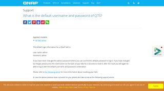 What is the default username and password of QTS? - QNAP