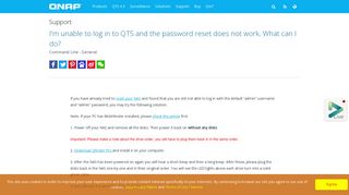 I'm unable to log in to QTS and the password reset does not ... - QNAP