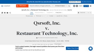 Qsrsoft, Inc. v. Restaurant Technology, Inc, No. 06 C 2734. | Casetext