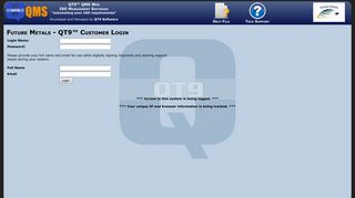 QT9 - Customer Portal - Login - to access the main QT9 login form