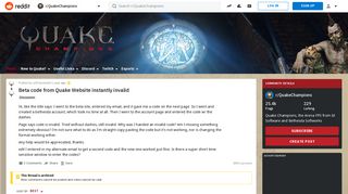 Beta code from Quake Website instantly invalid : QuakeChampions ...