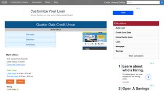 Quaker Oats Credit Union - Cedar Rapids, IA - Credit Unions Online