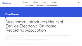 Qualcomm Introduces Hours of Service Electronic On-board ...
