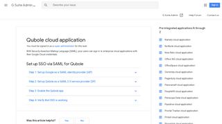 Qubole cloud application - G Suite Admin Help - Google Support