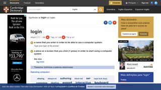 LOGIN | Significado, definição em Dicionário Inglês