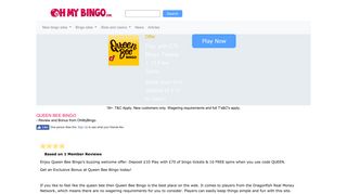 Queen Bee Bingo | Deposit £10 play with £80 plus 10 Free Spins