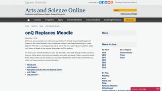 onQ Replaces Moodle | Arts and Science Online - Queen's University