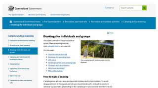 Bookings for individuals and groups - Queensland Government