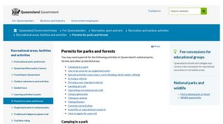Permits for parks and forests | Recreation, sport and arts | Queensland ...