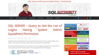 SQL SERVER - Query to Get the List of Logins Having System Admin ...