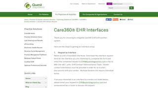 Quest Diagnostics Care360 : Care360 EHR Interface Request