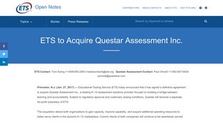 ETS to Acquire Questar Assessment Inc. - ETS Open Notes