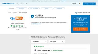Top 129 Reviews and Complaints about QuiBids - ConsumerAffairs.com
