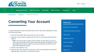 Converting Your Account - NC Quick Pass