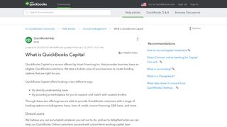 What is QuickBooks Capital - QuickBooks Community - Intuit