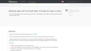desktop app will not load data. It loops to login screen ...