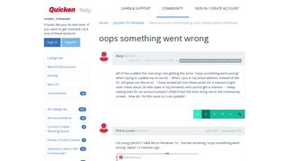 oops something went wrong | Quicken Customer Community - Get ...