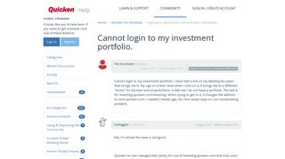 Cannot login to my investment portfolio. | Quicken Customer ...