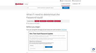 What if I need to delete/reset the Password Vault? - Quicken