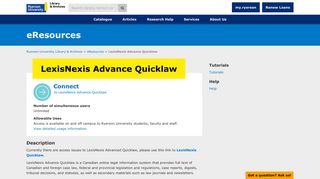 LexisNexis Advance Quicklaw | Ryerson University Library & Archives