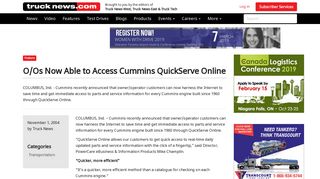 O/Os Now Able to Access Cummins QuickServe Online - Truck News