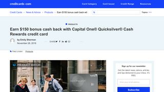 Earn $150 bonus cash back with Capital One® Quicksilver® Cash ...