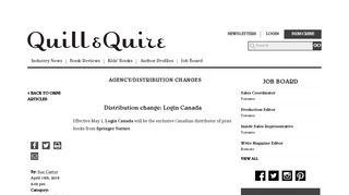 Distribution change: Login Canada | Quill and Quire