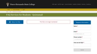 FAQ Services for Students · Quistamail | Pasco-Hernando State College