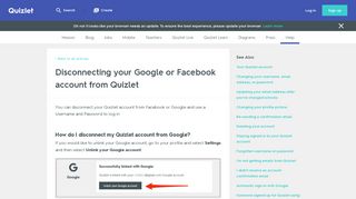 Disconnecting your Google or Facebook account from Quizlet | Quizlet