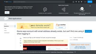 Quora says account with email address already exists, but can't ...