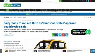 Bajaj ready to roll out Qute as 'almost all states' approve quadricycle's ...
