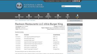 Rackson Restaurants LLC d/b/a Burger King - NLRB | Public Website