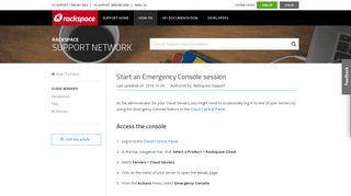 Start an Emergency Console session - Rackspace Support