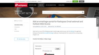 Add an email login portal for Rackspace Email webmail and Outlook ...