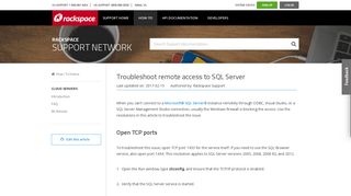 Troubleshoot remote access to SQL Server - Rackspace Support