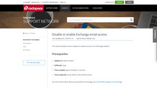 Disable or enable Exchange email access - Rackspace Support