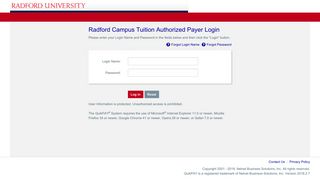 QuikPAY(R) Radford Campus Tuition Authorized Payer Login