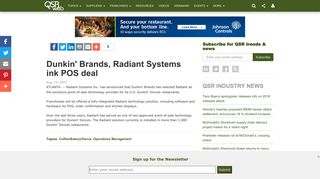 Dunkin' Brands, Radiant Systems ink POS deal | QSRweb