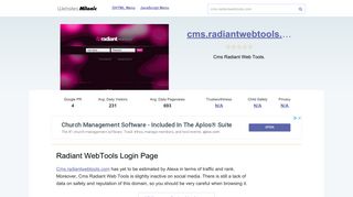 Cms.radiantwebtools.com website. Radiant WebTools Login Page.