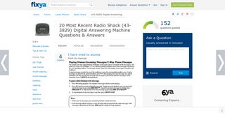 20 Most Recent Radio Shack (43-3829) Digital Answering Questions ...