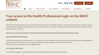 Your access to the Health Professional Login on the RAHC website ...