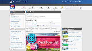 Raid Boss List | Pokemon GO Wiki - GamePress
