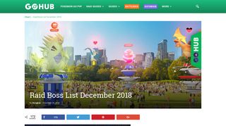 Raid Boss List December 2018 | Pokemon GO Hub
