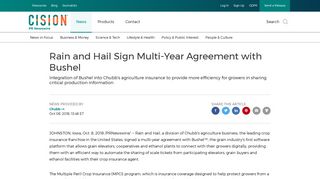 Rain and Hail Sign Multi-Year Agreement with Bushel - PR Newswire