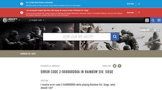Error Code 2-0x0000D00A in Rainbow Six: Siege - Ubisoft Support