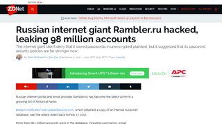 Russian internet giant Rambler.ru hacked, leaking 98 million accounts ...