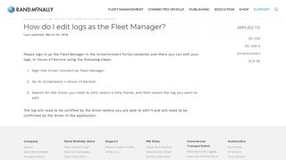 Rand McNally | How do I edit logs as the Fleet Manager? | Support